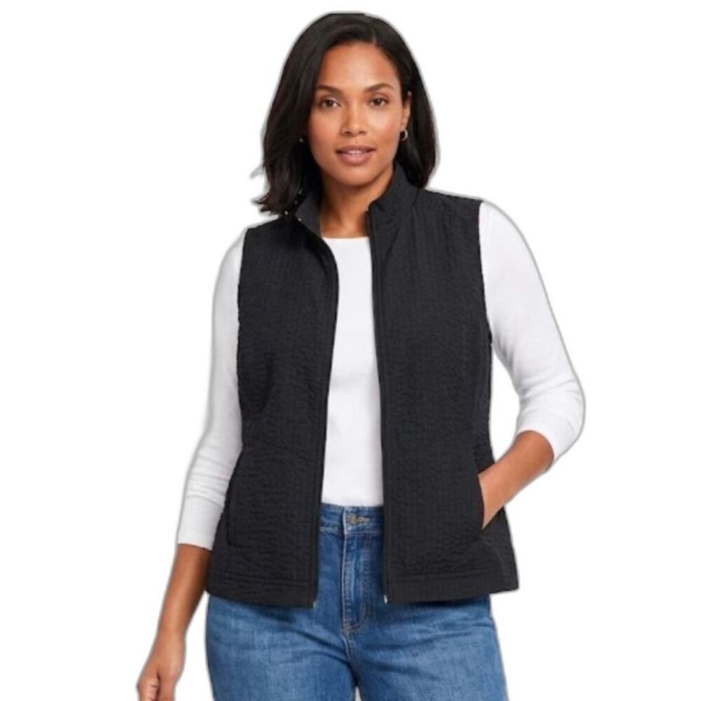 Talbots Women's Black Quilted Collared Lightweight Full-Zip Vest Size XLP